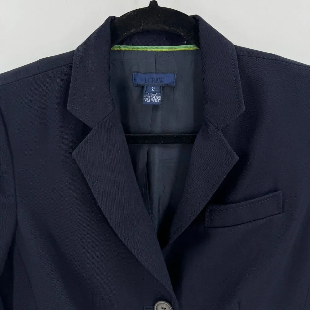 J. CREW Navy Blue 3 Button Schoolboy Blazer Jacket Size 2